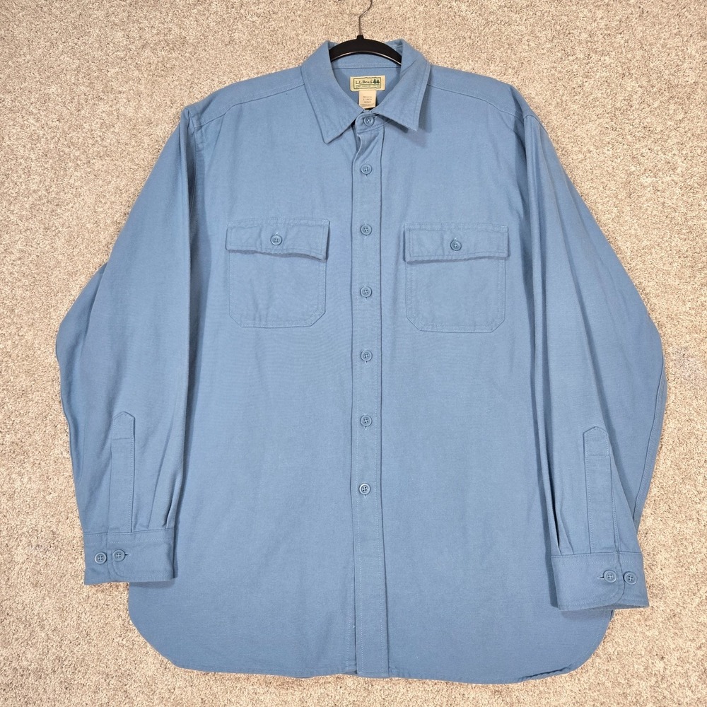 Vintage LL Bean flannel Shirt Mens Large Blue Chamois L.L. Bean
